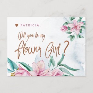 Bridesmaid pink mint will you be my flower girl postcard