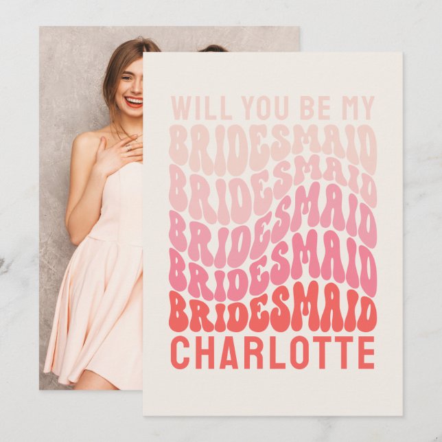 Bridesmaid Pink modern girly retro 60's simple Invitation (Front/Back)