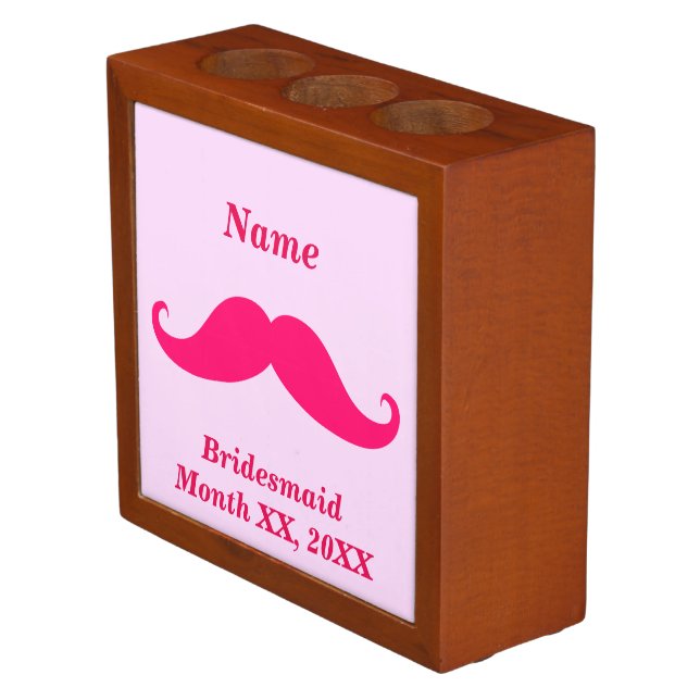 Bridesmaid Pink Mustache Desk Organizer (Angled)