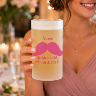 Bridesmaid Pink Mustache Frosted Glass Mug