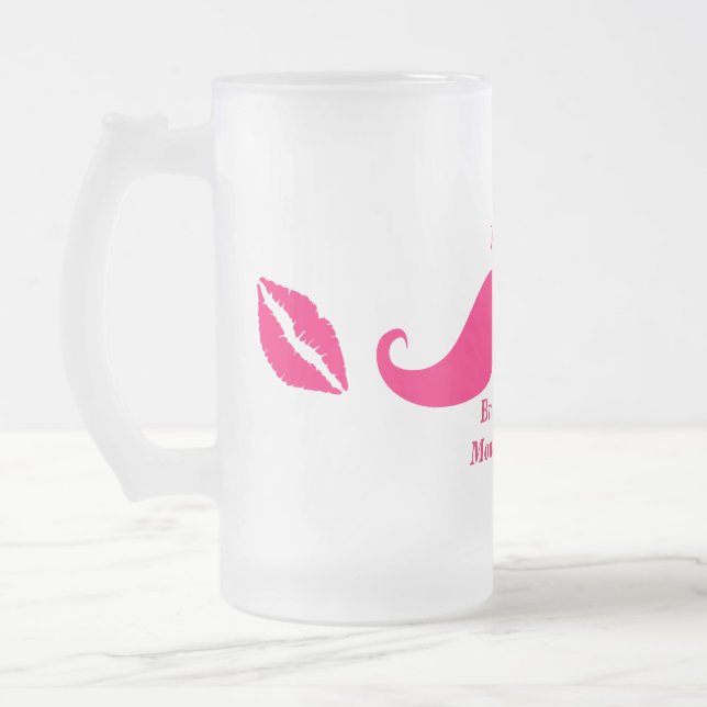 Bridesmaid Pink Mustache Frosted Glass Mug (Left)