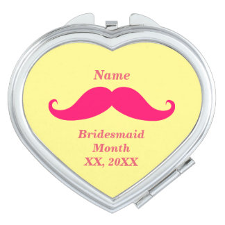Bridesmaid Pink Mustache Heart Compact Mirror