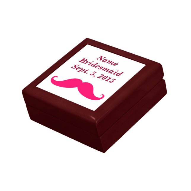 Bridesmaid Pink Mustache Keepsake Box (Side)
