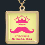 Bridesmaid Pink Mustache Necklace<br><div class="desc">Pink mustache for the Bridesmaid is the trend on this unique custom product. Change the font and color of the text. Add a background photo or color if you would like to change this. If you would like the mustache in a different color contact me with the email below. If...</div>