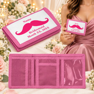 Bridesmaid Pink Mustache TriFold Nylon Wallet