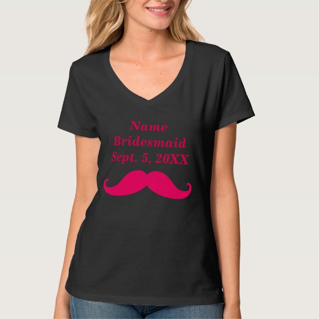 Bridesmaid Pink Mustache Womens Nano V-Neck Shirt (Front)