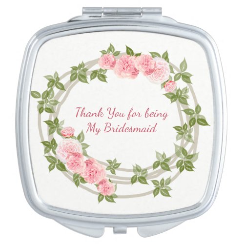 Bridesmaid Pink Roses Floral Custom Makeup Mirror