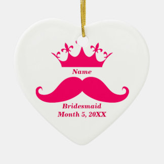 Bridesmaid Pink Tiara and Mustache Heart Ornament