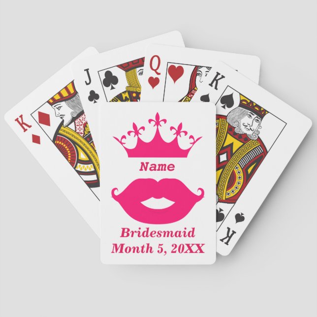 Bridesmaid Pink Tiara and Mustache Playing Cards (Back)