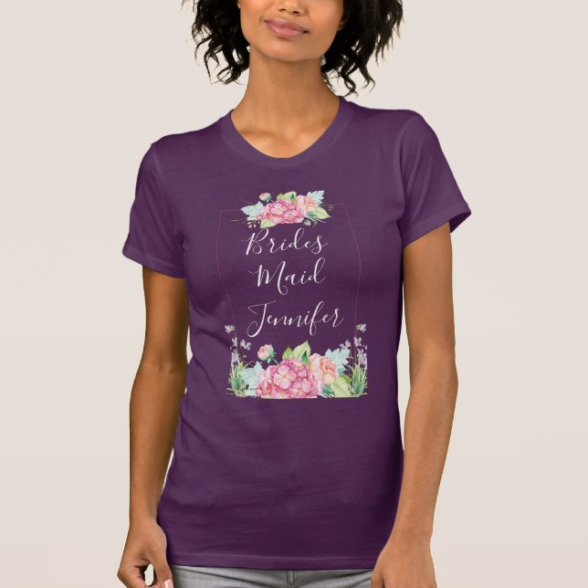 Bridesmaid Pink Watercolor Floral Frame T-Shirt (Front)