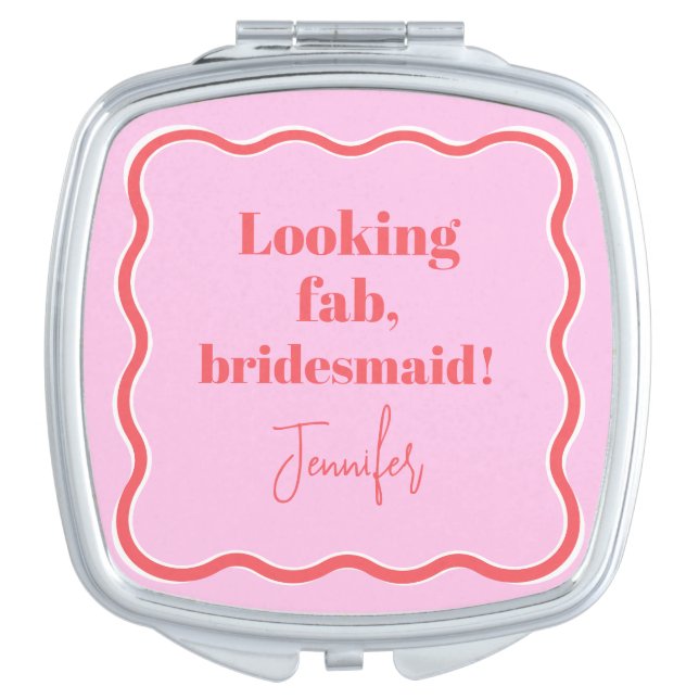 Bridesmaid Pink Wavy  Compact Mirror (Front)