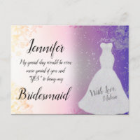 Bridesmaid Pretty Pink with Wedding Dress Postcard