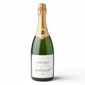 Bridesmaid Proposal Black Calligraphy  Sparkling Wine Label