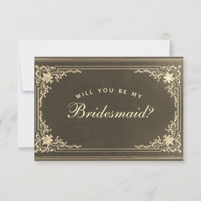 Bridesmaid Proposal Black Gold Vintage Calligraphy (Front)