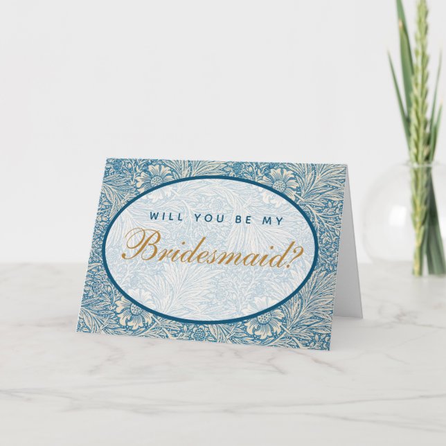 Bridesmaid Proposal Blue Floral Morris Card (Front)