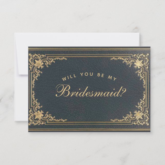 Bridesmaid Proposal Blue Gold Vintage Calligraphy (Front)