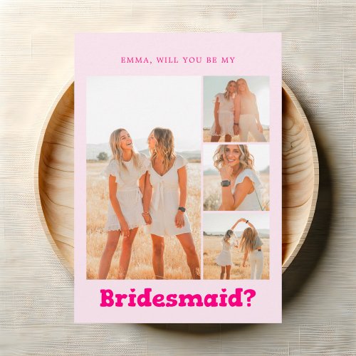 Bridesmaid Proposal Bold Playful Photo Pink Invitation