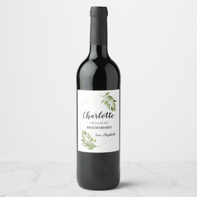 Bridesmaid proposal botanical Wine label (Front)