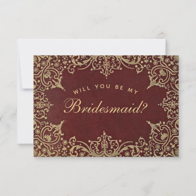 Bridesmaid Proposal Burgundy Gold Elegant Vintage (Front)