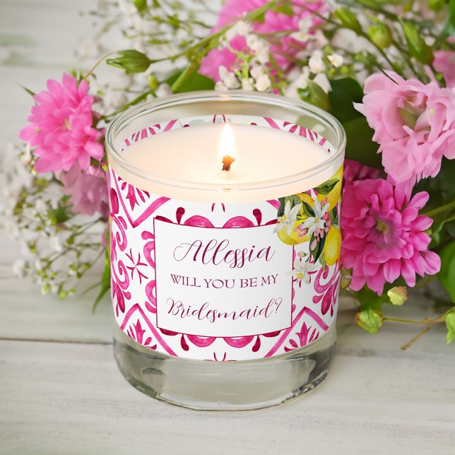 Bridesmaid Proposal Candles Fuchsia (Bridesmaid Proposal gifts personalized scented Candles Fuchsia Bridal Party Candles Matron of Honor)