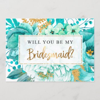 Bridesmaid Proposal Card | Aqua & Gold by Celebration_Shoppe at Zazzle