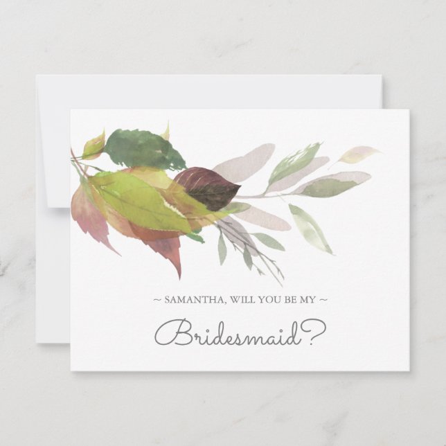 BRIDESMAID PROPOSAL card, Autumn Greenery Invitation (Front)