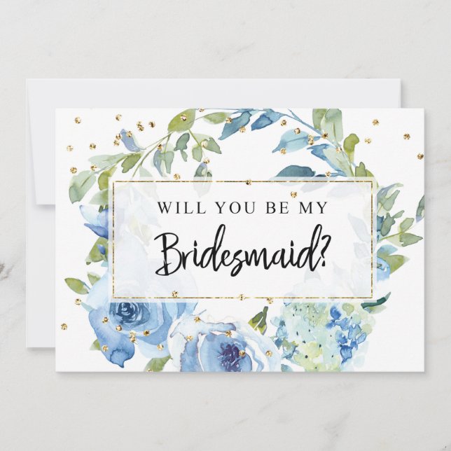 Bridesmaid Proposal Card | Blue Greenery (Front)