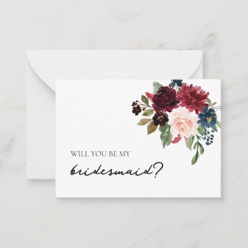 Bridesmaid Proposal Card Fall Burgundy Navy Floral