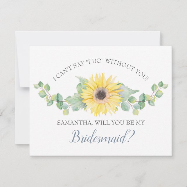 BRIDESMAID PROPOSAL card, Greenery Sunflower Invitation (Front)