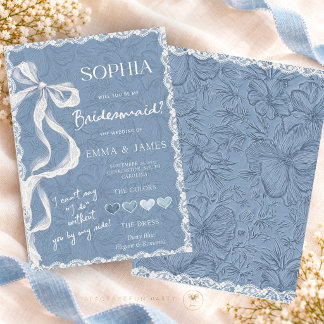 Bridesmaid Proposal Card Lace Dusty Blue Wedding
