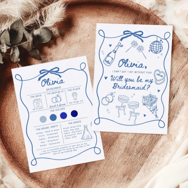 Bridesmaid Proposal Card Template, Hand Drawn Will (Creator Uploaded)