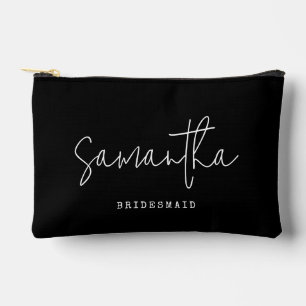 Bridesmaid Proposal Custom Name Script Black White Accessory Pouch