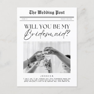 Bridesmaid Proposal, Customizable Newspaper Postcard