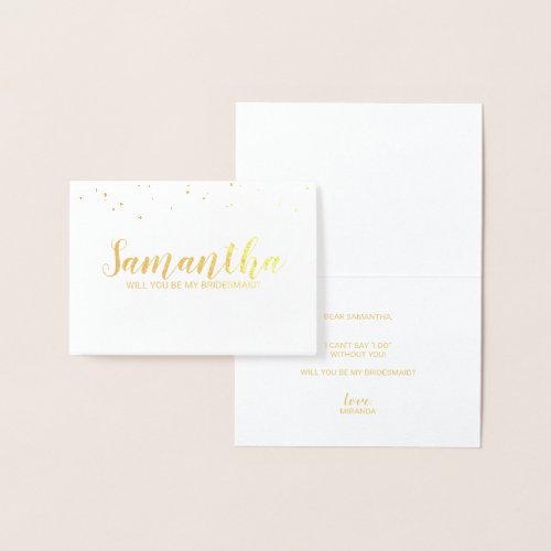 Bridesmaid Proposal  Elegant Confetti Gold Foil Card
