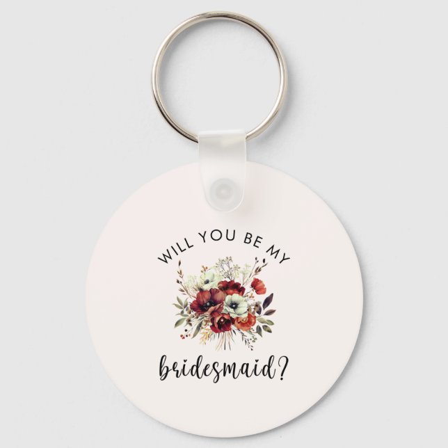 Bridesmaid Proposal Floral Heartfelt Note Keychain (Front)