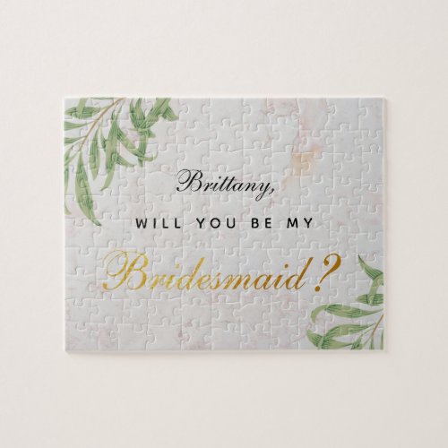 Bridesmaid Proposal Foliage Faux Gold Calligraphy Jigsaw Puzzle