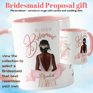 BRIDESMAID PROPOSAL GIFT BLACK Caricature Mug