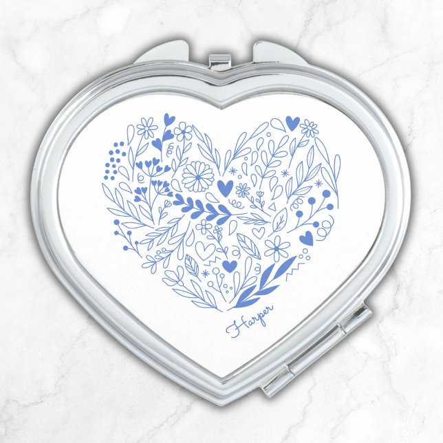 Bridesmaid Proposal Gift Something Blue Heart Name Compact Mirror (Creator Uploaded)