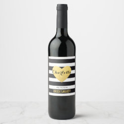 Bridesmaid proposal gold heart Wine label