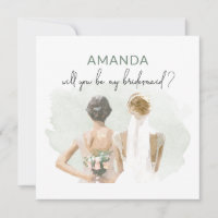 Bridesmaid Proposal Green Watercolor Card