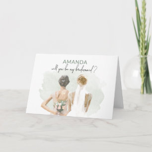 Bridesmaid Proposal Green Watercolor Custom Name Card