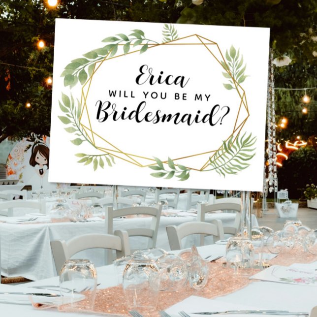 Bridesmaid Proposal greenery wedding party geo Invitation Postcard (Creator Uploaded)