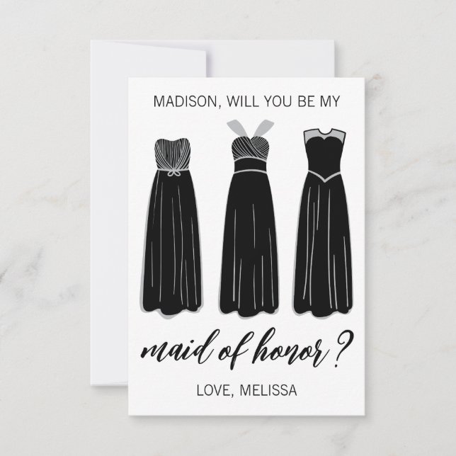 Bridesmaid Proposal Greeting Card, Black Dresses Invitation (Front)