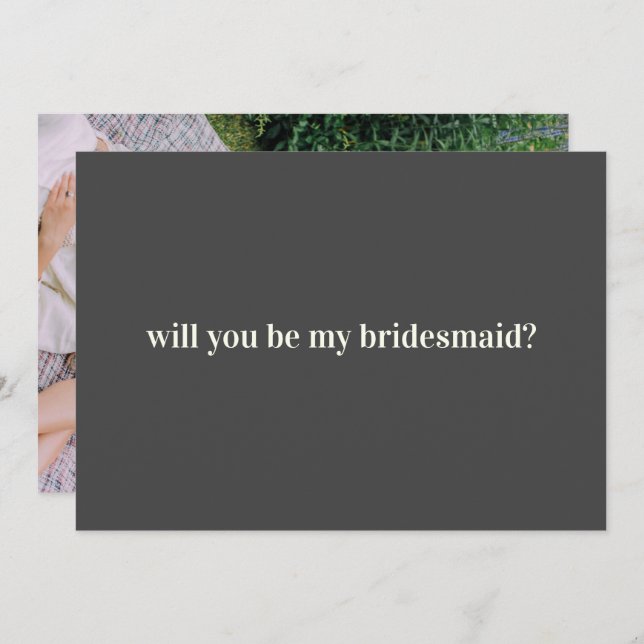 Bridesmaid Proposal in Black with Photo on Back  Note Card (Front/Back)