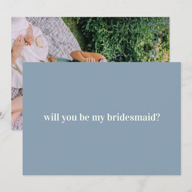 Bridesmaid Proposal in Blue with Photo on Back Note Card (Front/Back)