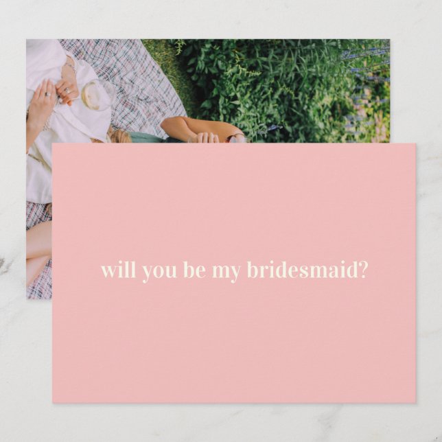 Bridesmaid Proposal in Blush with Photo on Back Note Card (Front/Back)