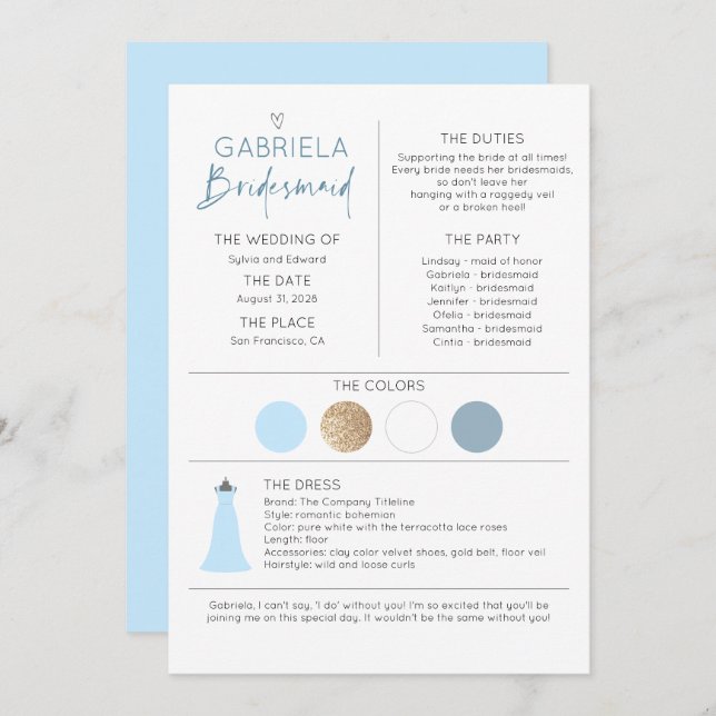 Bridesmaid Proposal & Information Dusty Blue (Front/Back)