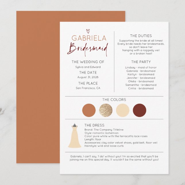 Bridesmaid Proposal Invitation & Information (Front/Back)