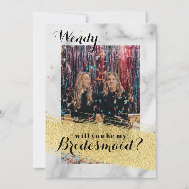 Bridesmaid Proposal Marble Background Faux Gold Invitation (Front)