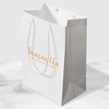 Bridesmaid Proposal | Modern Script Gold Medium Gift Bag by manadesignco at Zazzle